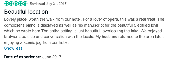 Text of review for Richard Wagner Museum Lake Luzern best location for a wedding in Luzern Switzerland